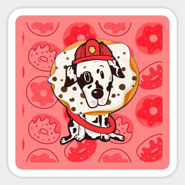 Firefighter firefighter dog with donut in red Sticker by KK-Royal